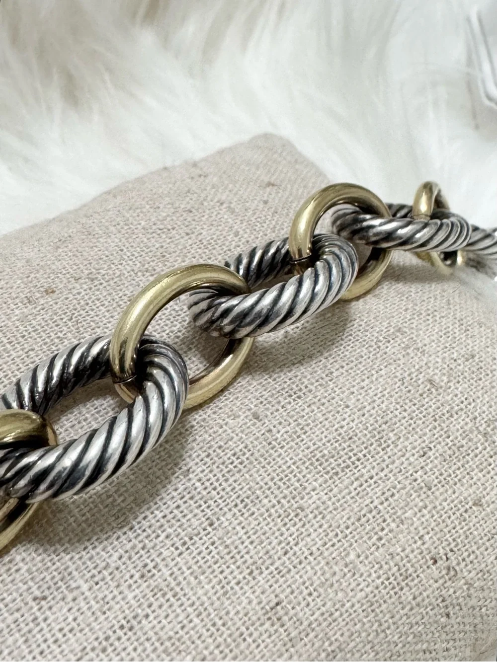 David Yurman XL Oval Link .925 18K Gold Cable Link Bracelet - Picture 5 of 10